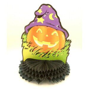 PUMPKIN MAGIC vintage 12" honeycomb jack-o-lantern witch Halloween centerpiece